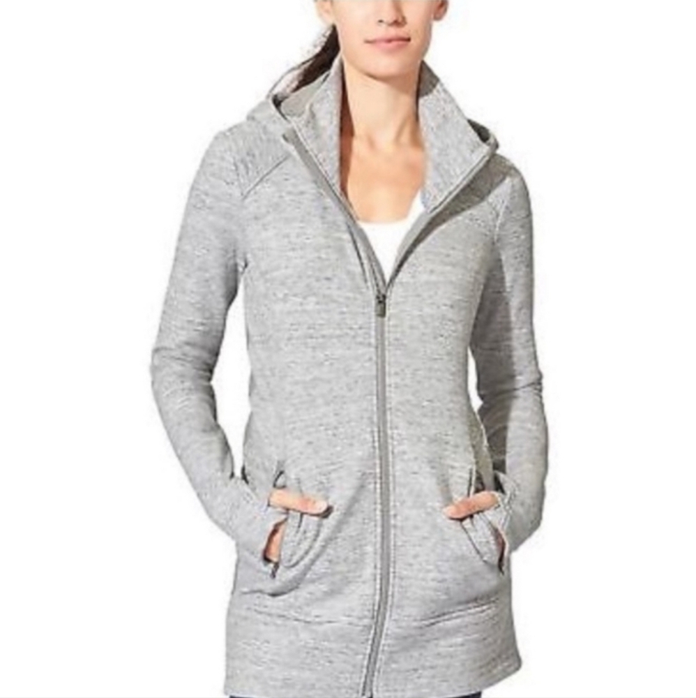ATHLETA Cya Stronger Long Hoodie Jacket Heather Grey size XS